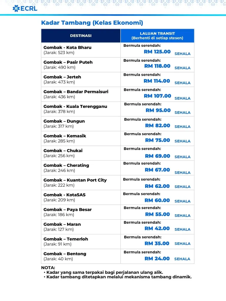 harga tiket ecrl