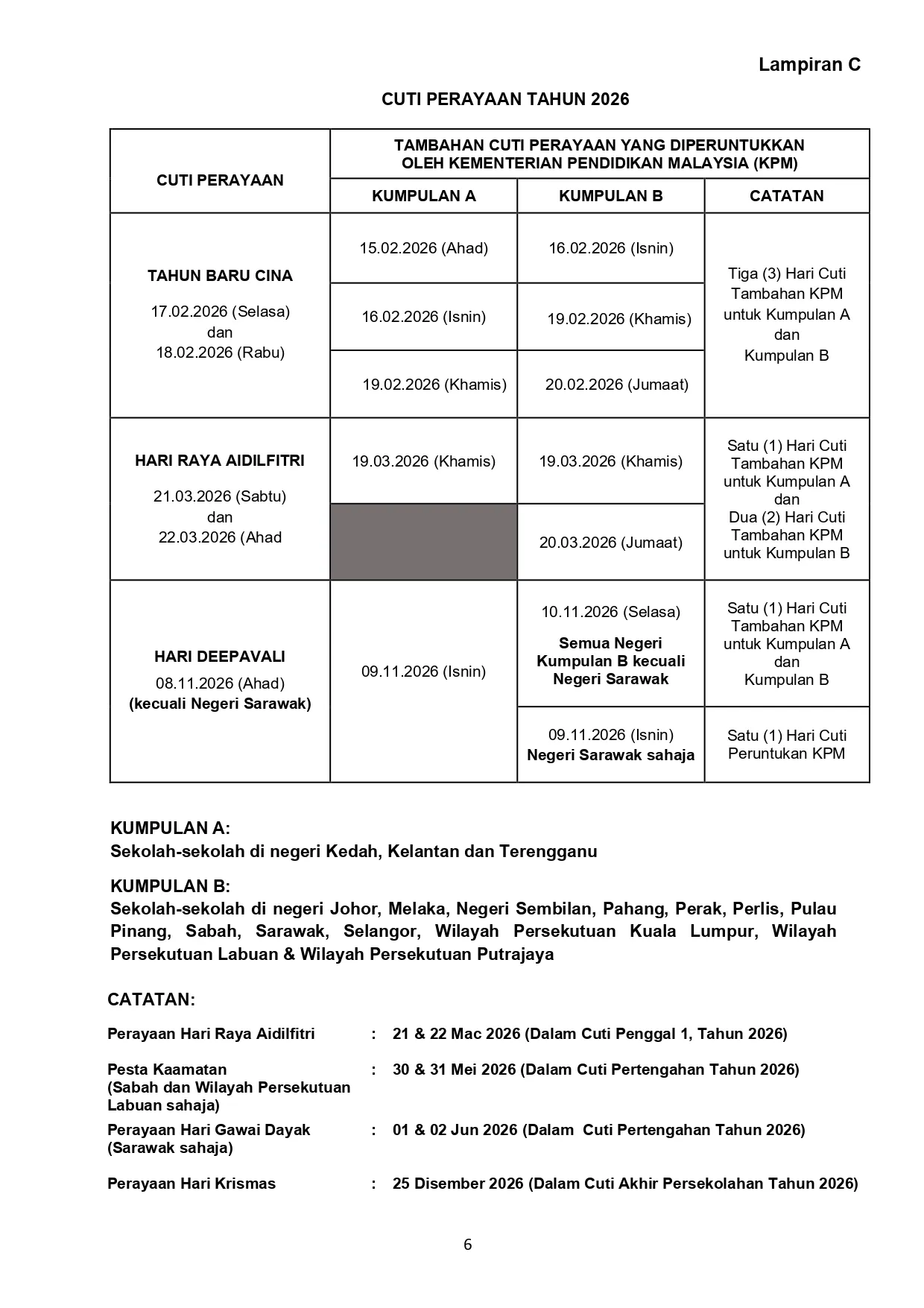 cuti Deepavali 2026